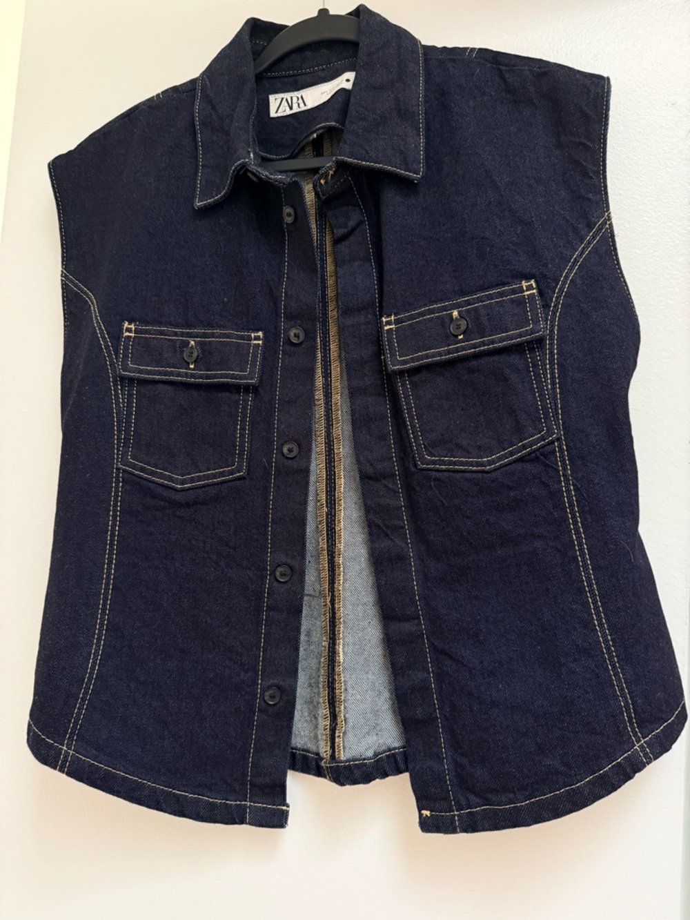 ZARA Dark Indigo Denim Button-Front Sleeveless Vest